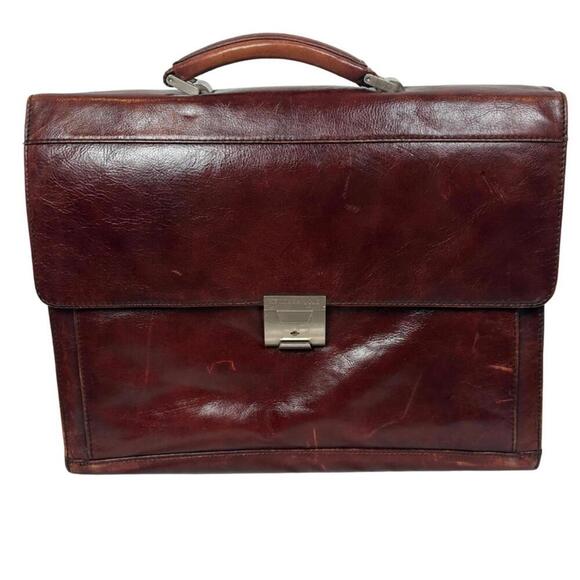 Kenneth Cole Leather Hard Body Flap over Business Briefcase - Picture 1 of 8